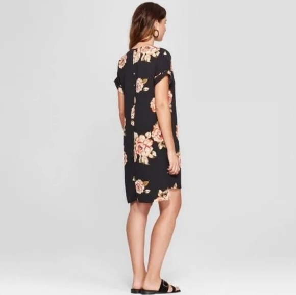 A New Day Floral Cap Sleeve Sheath Dress Black Rose Print Pullover V-Neck XS - Picture 16 of 16